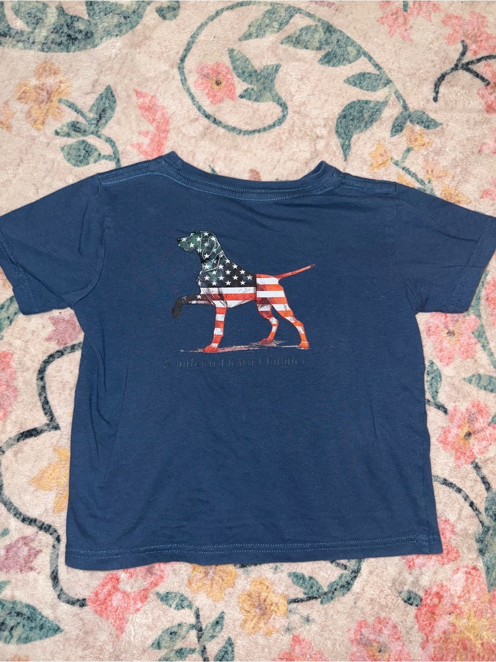 Navy Short-Sleeve Kids Tee with American Flag Dog Graphic